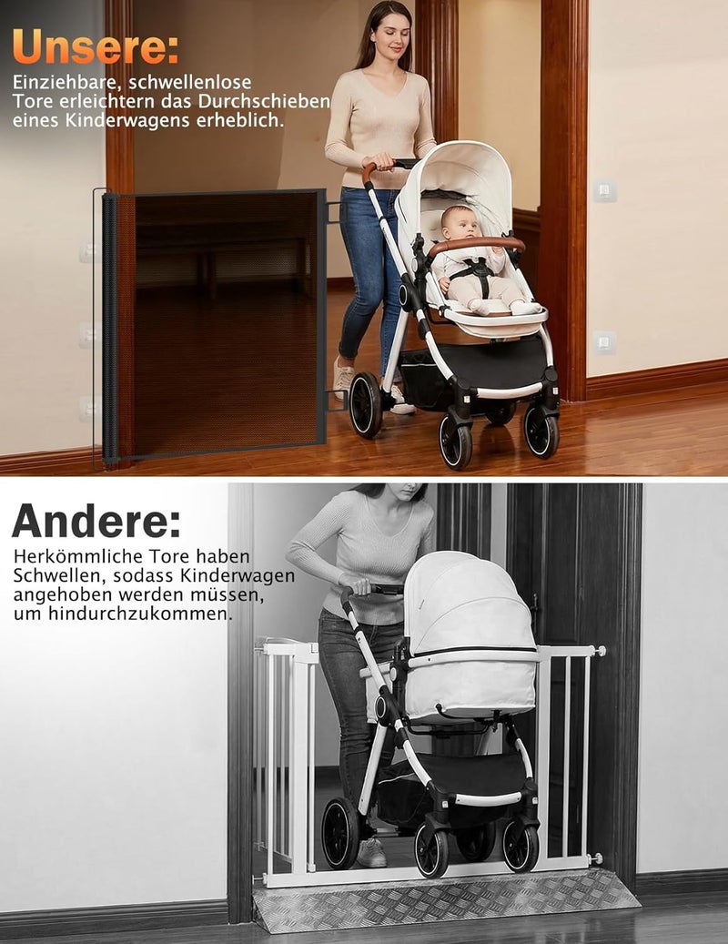 AZMUDE Extendable Stair Safety Gate, 78 cm High & Up to 150 cm Wide, Adjustable Mesh as Door Safety Gate and Baby Gate for Stairs, Doors, Indoor and Outdoor Stair Safety Gate No Drilling (Black) - Image 5