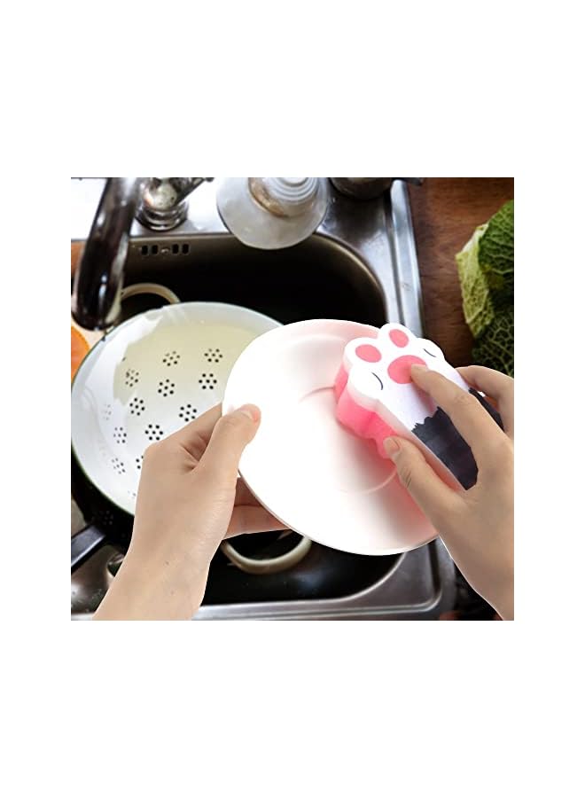 promass Set of 6 Cute Cat Claw Kitchen Sponges Dish Scrubber Bowl Pot Non-Scratch Scouring Pads Home Dishes Washing Cleaning Tool, Pink + Yellow - Image 3