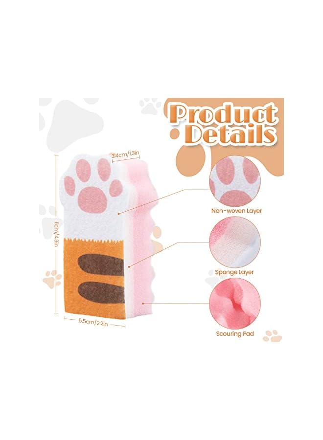 promass Set of 6 Cute Cat Claw Kitchen Sponges Dish Scrubber Bowl Pot Non-Scratch Scouring Pads Home Dishes Washing Cleaning Tool, Pink + Yellow - Image 5