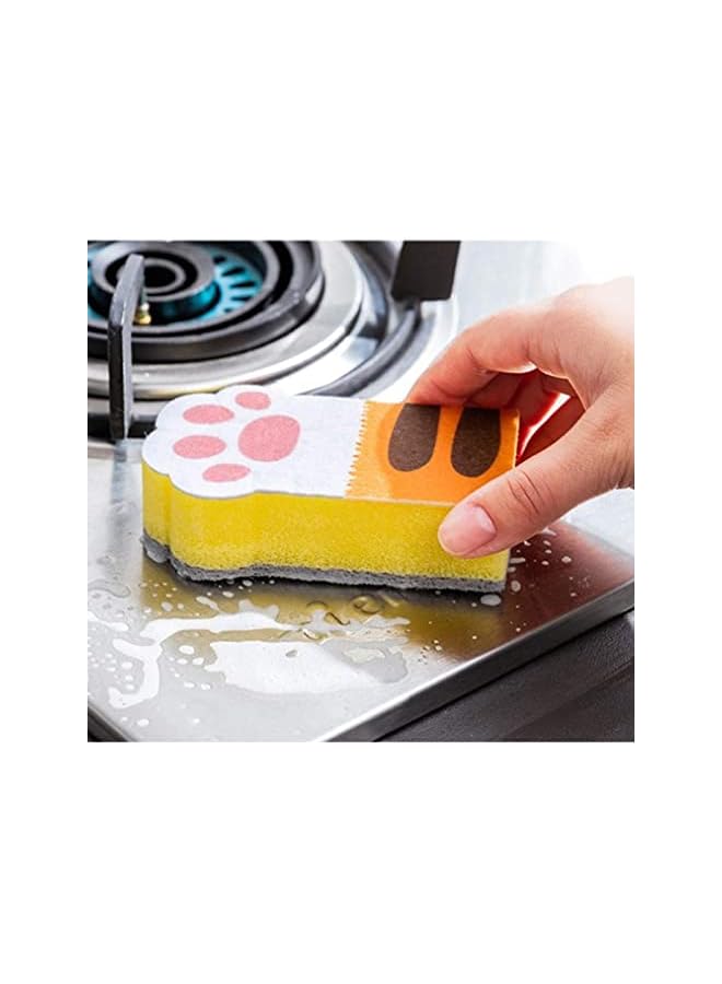 promass Set of 6 Cute Cat Claw Kitchen Sponges Dish Scrubber Bowl Pot Non-Scratch Scouring Pads Home Dishes Washing Cleaning Tool, Pink + Yellow - Image 2