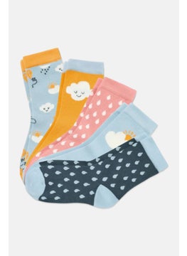 Tchibo Kids Girl 5 Pair Allover Print Socks, Blue Combo  - Image 1
