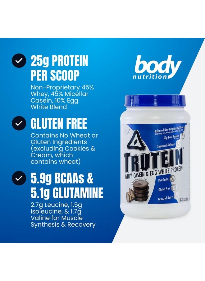 Body Nutrition - Body Nutrition Trutein High Protein Powder: 45% Whey, 45% Casein, 10% Egg White, Gluten-Free, Low Sodium, Grass Fed Whey Protein Powder, Gym Supplement & Breakfast Shake, Chocolate Peanut Butter, 2lb - Image 1