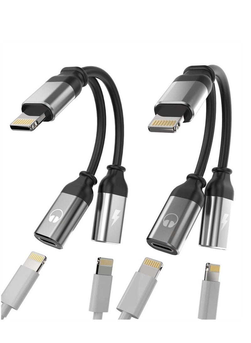Captaintech for iphone Headphone Adapter, Dual Lightning Adaptador Para for Apple Splitter Audio and Charge Charger Earphone 2 in 1 Dongle Jack Earbud Cable Compatible for iPhone 13 12 11 Pro Max, 2PCS - Image 1