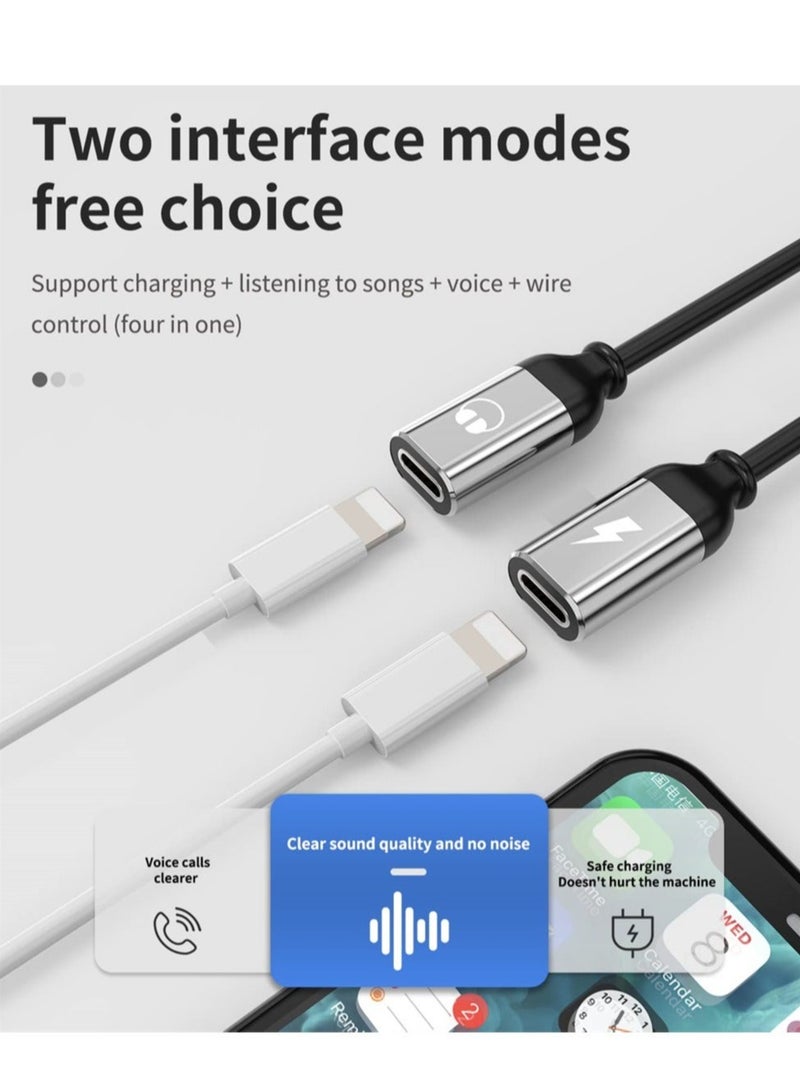 Captaintech for iphone Headphone Adapter, Dual Lightning Adaptador Para for Apple Splitter Audio and Charge Charger Earphone 2 in 1 Dongle Jack Earbud Cable Compatible for iPhone 13 12 11 Pro Max, 2PCS - Image 2