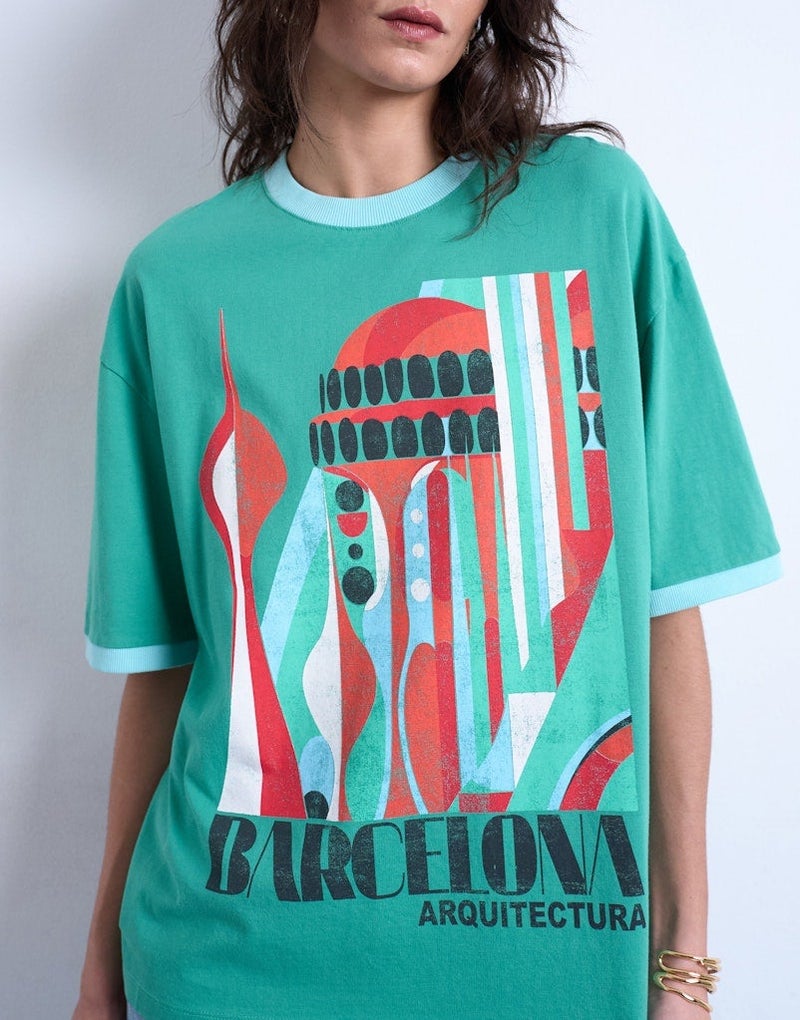TOPSHOP Casual Short Sleeve Oversized Graphic T-Shirt - Image 3