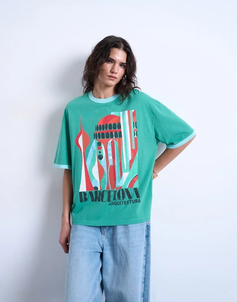 TOPSHOP Casual Short Sleeve Oversized Graphic T-Shirt
