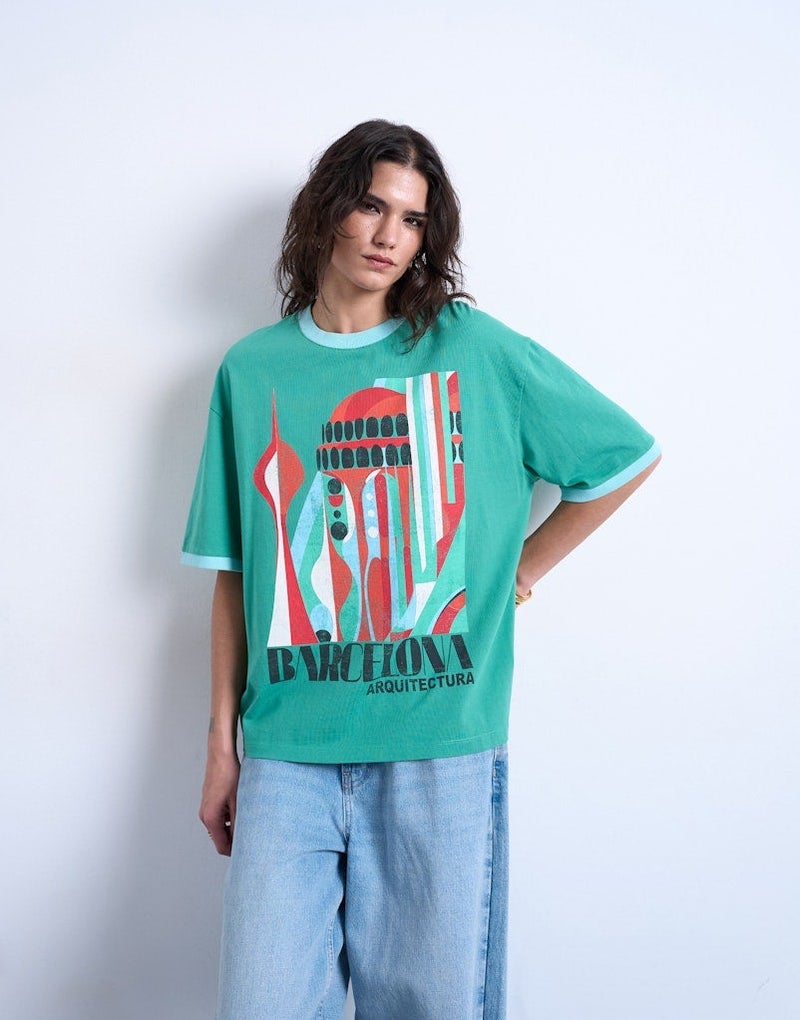 TOPSHOP Casual Short Sleeve Oversized Graphic T-Shirt - Image 1
