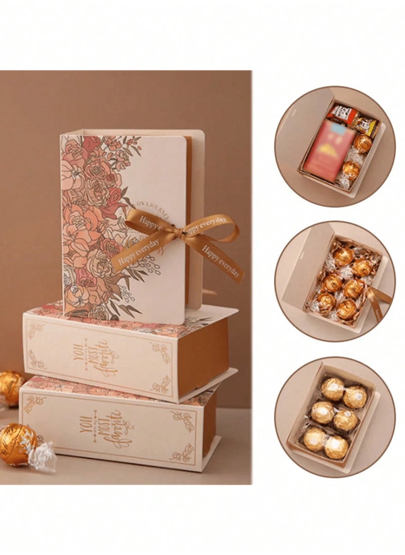 Generic 10pcs Book-Shaped Wedding Candy Boxes with Floral Design & Ribbon – Elegant and Creative Paper Gift Boxes for Chocolate, Sweets & Small Favors | Perfect for Weddings, Anniversaries, Birthdays, Valentine’s & Special Events | Decorative Treat Packaging  - Image 1