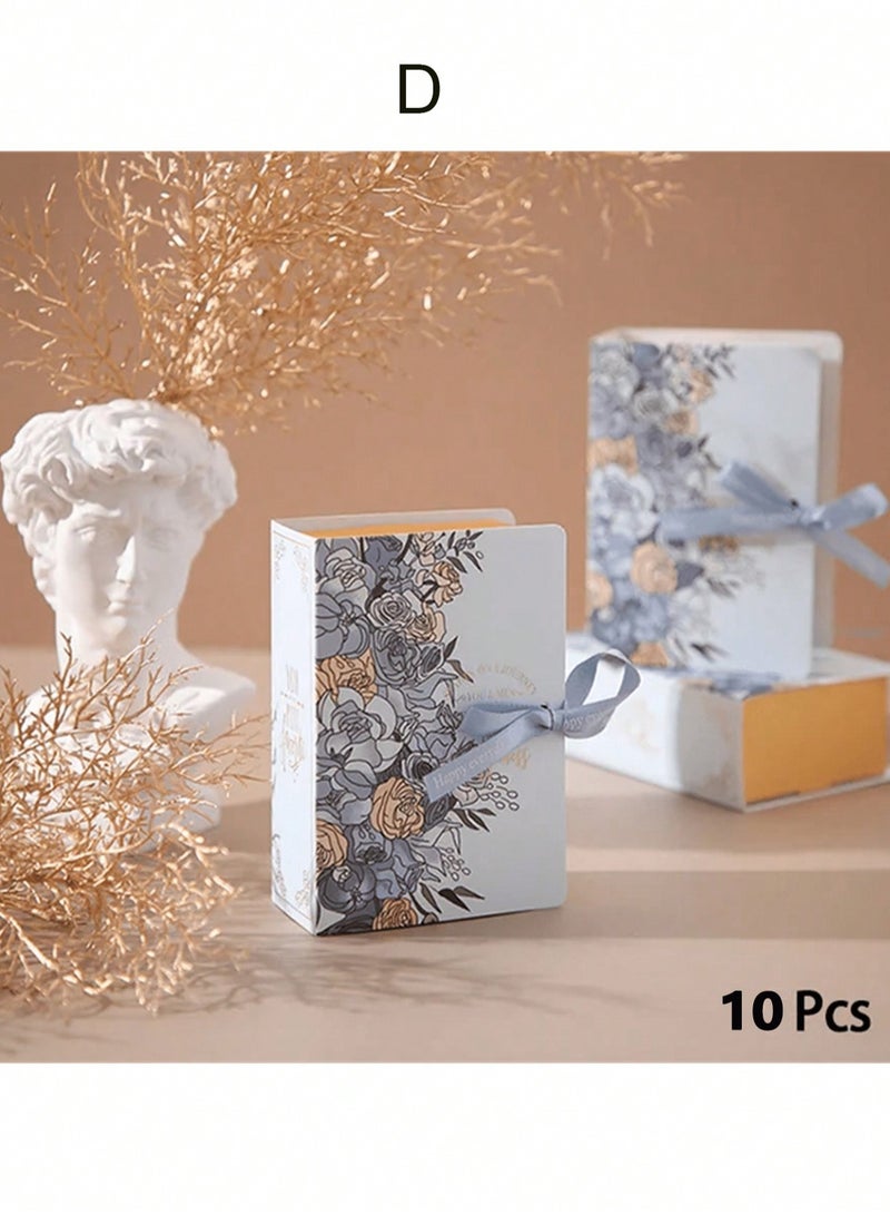 10 صناديق حلوى على شكل كتاب بتصميم زهري وشريط – علب هدايا ورقية أنيقة ومبتكرة لتغليف الشوكولاتة والحلوى والهدايا الصغيرة | مثالية لحفلات الزفاف، الذكرى، أعياد الميلاد، عيد الحب والمناسبات الخاصة | تغليف فخم لضيافة الضيوف - Image 4