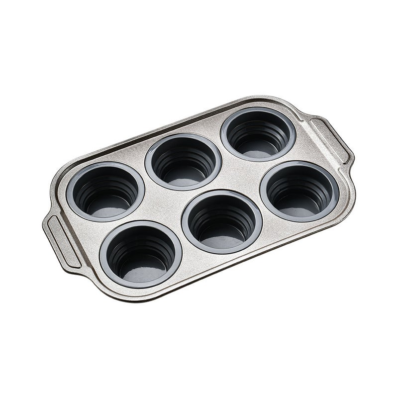 Foldable Press Type 6 Connected 12 Cups Non-Stick Silicone Cake Mold Easy Demoulding Household Baking Tray - Image 1