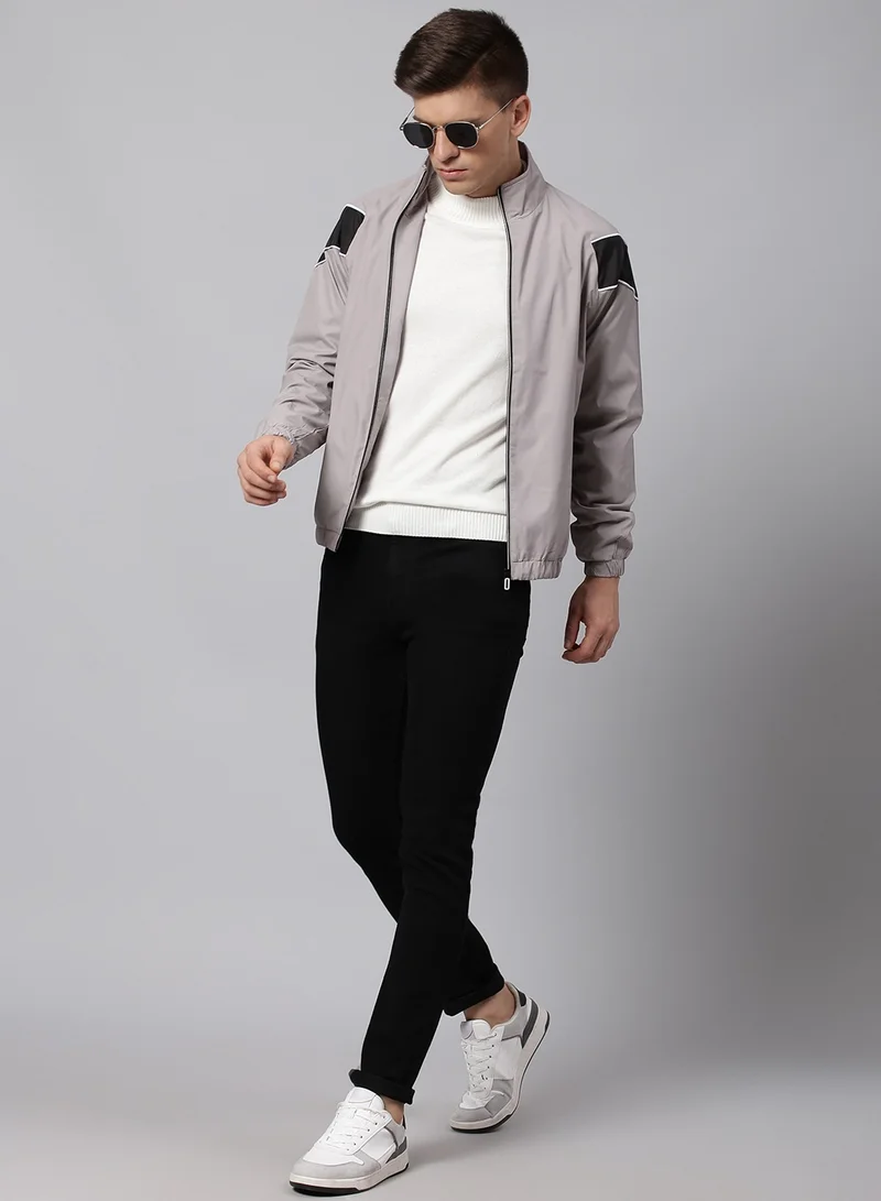 Dennis Lingo Dark Grey Regular Fit Men's Solid Mock Neck Full Sleeves Polyester Jacket with Zipper Closure