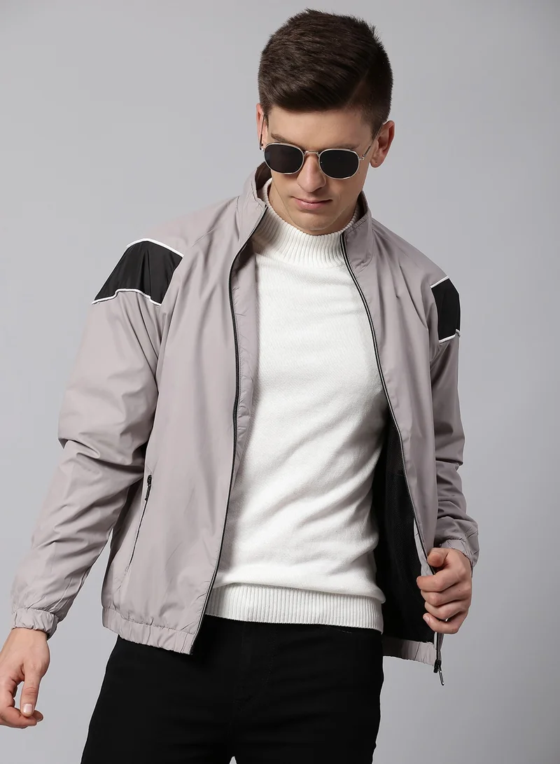 Dennis Lingo Dark Grey Regular Fit Men's Solid Mock Neck Full Sleeves Polyester Jacket with Zipper Closure
