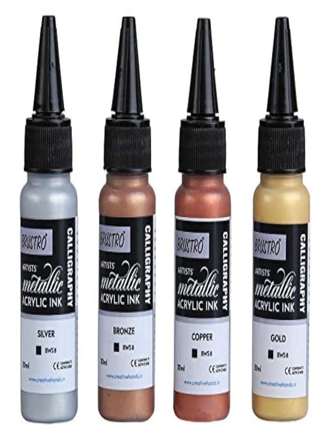 Brustro Acrylic Metallic Calligraphy Ink Set of 4 x 20ml - Image 1