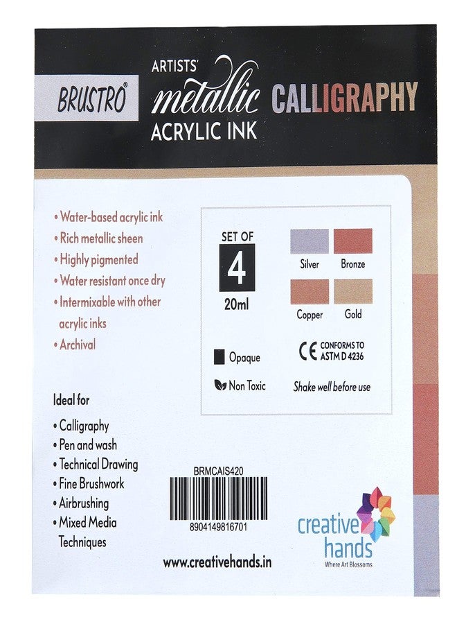 Brustro Acrylic Metallic Calligraphy Ink Set of 4 x 20ml - Image 4