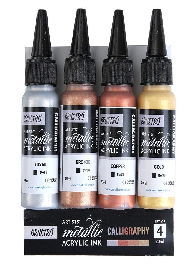 Brustro Acrylic Metallic Calligraphy Ink Set of 4 x 20ml - Image 3