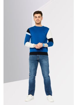 Harmont & Blaine Men Ribbed Neck Embroidered Sweater, Blue Combo  - Image 2
