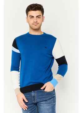 Harmont & Blaine Men Ribbed Neck Embroidered Sweater, Blue Combo  - Image 1