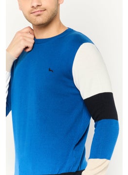 Harmont & Blaine Men Ribbed Neck Embroidered Sweater, Blue Combo  - Image 3