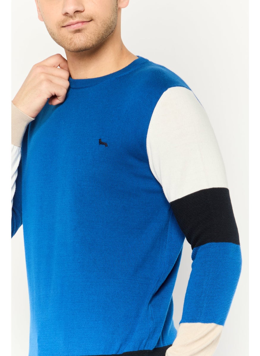 Harmont & Blaine Men Ribbed Neck Embroidered Sweater, Blue Combo  - Image 3