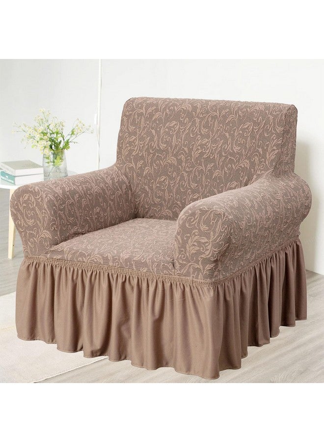 فنبلاست أغطية أريكة FunBlast - أغطية أريكة من قماش الجاكار لغرفة المعيشة، واقي أثاث مرن عالي الجودة، أغطية أريكة قابلة للتمدد مع تنورة مكشكشة (مقعد واحد، بني) - Image 1