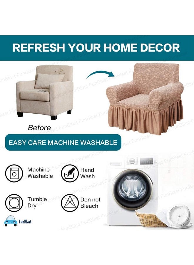 فنبلاست أغطية أريكة FunBlast - أغطية أريكة من قماش الجاكار لغرفة المعيشة، واقي أثاث مرن عالي الجودة، أغطية أريكة قابلة للتمدد مع تنورة مكشكشة (مقعد واحد، بني) - Image 5