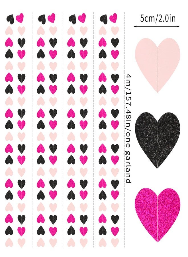 Hugtmr Hot-Pink Black Birthday Party-Decorations Streamers - 62FT Baby Girls Hanging Heart Garland Banner,Wedding Baby Bridal Shower Bachelorette Graduation Valentines Backdrop Decor - Image 2