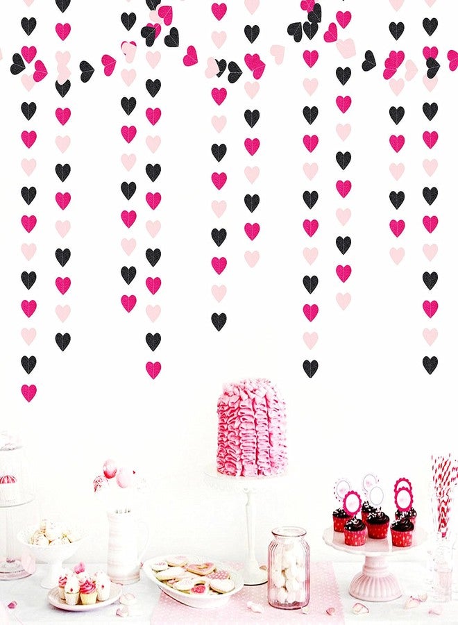 Hugtmr Hot-Pink Black Birthday Party-Decorations Streamers - 62FT Baby Girls Hanging Heart Garland Banner,Wedding Baby Bridal Shower Bachelorette Graduation Valentines Backdrop Decor - Image 4