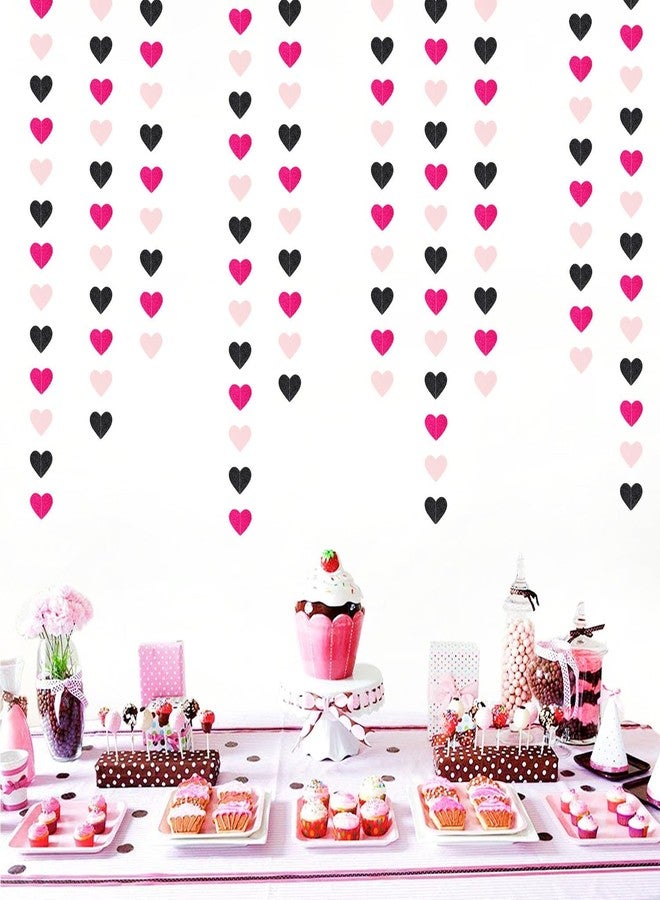 Hugtmr Hot-Pink Black Birthday Party-Decorations Streamers - 62FT Baby Girls Hanging Heart Garland Banner,Wedding Baby Bridal Shower Bachelorette Graduation Valentines Backdrop Decor - Image 5