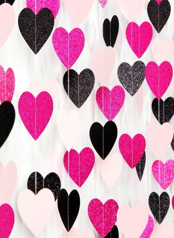 Hugtmr Hot-Pink Black Birthday Party-Decorations Streamers - 62FT Baby Girls Hanging Heart Garland Banner,Wedding Baby Bridal Shower Bachelorette Graduation Valentines Backdrop Decor - Image 1