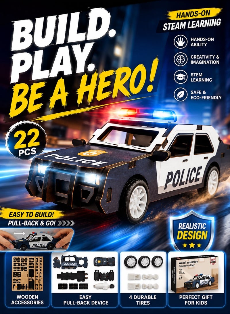 Saudi Select Engaging 3D Wooden Puzzle Police Car Toy - Hands-On STEM Learning & Fun Assembly Model Kit - Image 1