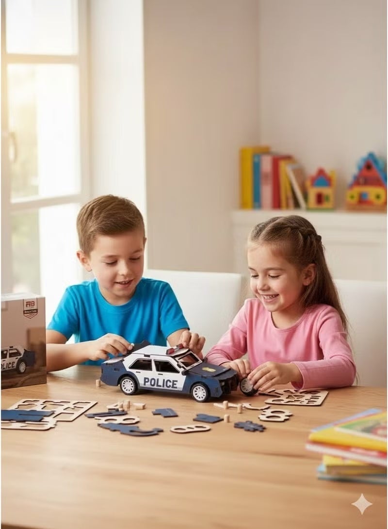 Saudi Select Engaging 3D Wooden Puzzle Police Car Toy - Hands-On STEM Learning & Fun Assembly Model Kit - Image 3