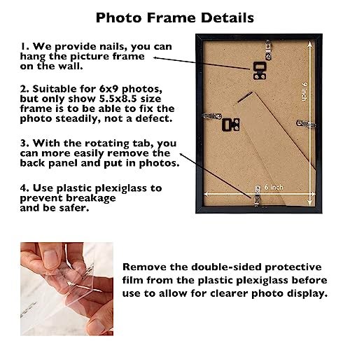 JCJMY 6x9 Picture Frame Set of 2 Black for Wall Hanging or Tabletop- Wall Mounting Horizontally or Vertically, 6 x 9 Wall Gallery Poster Photo Frame for 6 by 9 Photo,2 Pack, Black - Image 5
