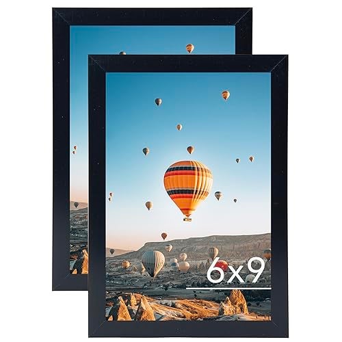 JCJMY 6x9 Picture Frame Set of 2 Black for Wall Hanging or Tabletop- Wall Mounting Horizontally or Vertically, 6 x 9 Wall Gallery Poster Photo Frame for 6 by 9 Photo,2 Pack, Black - Image 1