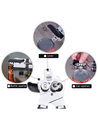3-in-1 Professional Can Opener Handheld, Kitchen Heavy Duty Manual Can Opener Anti-slip Hand Grip, Smooth Edge with Stainless Steel Sharp Blade, Ergonomic and Easy to Use, with Large Turn Knob, Black - view 2