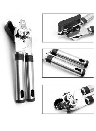 3-in-1 Professional Can Opener Handheld, Kitchen Heavy Duty Manual Can Opener Anti-slip Hand Grip, Smooth Edge with Stainless Steel Sharp Blade, Ergonomic and Easy to Use, with Large Turn Knob, Black - view 4