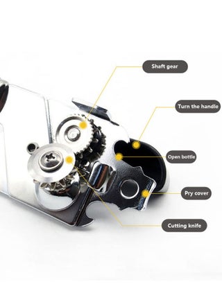 3-in-1 Professional Can Opener Handheld, Kitchen Heavy Duty Manual Can Opener Anti-slip Hand Grip, Smooth Edge with Stainless Steel Sharp Blade, Ergonomic and Easy to Use, with Large Turn Knob, Black - view 5
