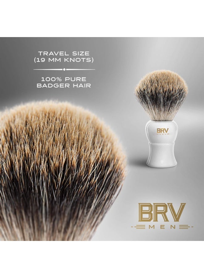 BRV MEN فرشاة حلاقة من شعر الخنزير البري (عقدة 19 مم) - مقبض من الراتنج الثقيل - تستخدم مع ماكينة الحلاقة ذات الشفرتين، ماكينة الحلاقة المستقيمة ووعاء الحلاقة (أبيض) - Image 2