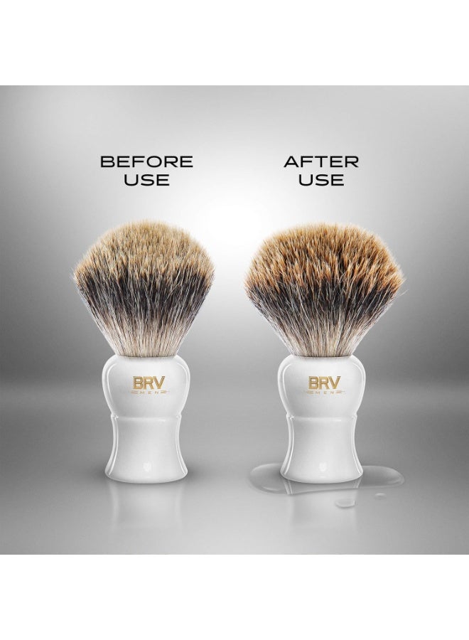BRV MEN فرشاة حلاقة من شعر الخنزير البري (عقدة 19 مم) - مقبض من الراتنج الثقيل - تستخدم مع ماكينة الحلاقة ذات الشفرتين، ماكينة الحلاقة المستقيمة ووعاء الحلاقة (أبيض) - Image 4