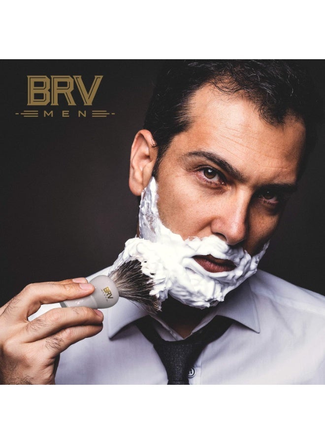 BRV MEN فرشاة حلاقة من شعر الخنزير البري (عقدة 19 مم) - مقبض من الراتنج الثقيل - تستخدم مع ماكينة الحلاقة ذات الشفرتين، ماكينة الحلاقة المستقيمة ووعاء الحلاقة (أبيض) - Image 3