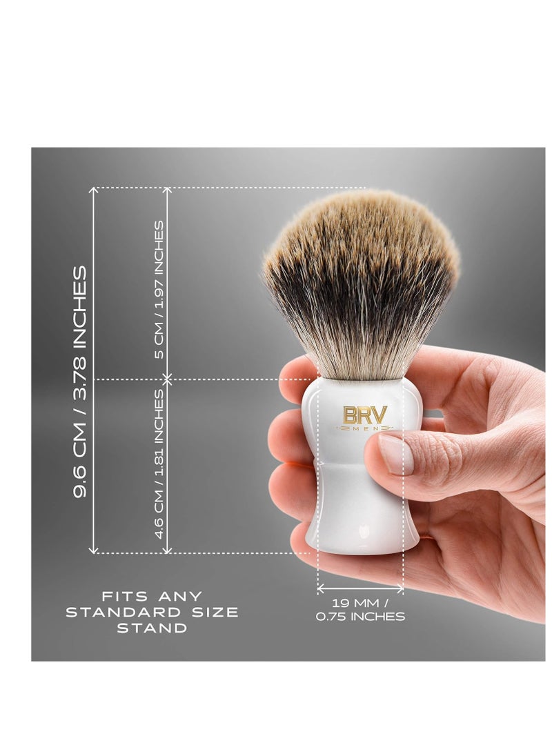 BRV MEN Pure Badger Shaving Brush (19mm knots) - Heavy Resin Handle - Use with Double-Edge Safety Razor, Straight Razor and Shaving Bowl (White)  - Image 2