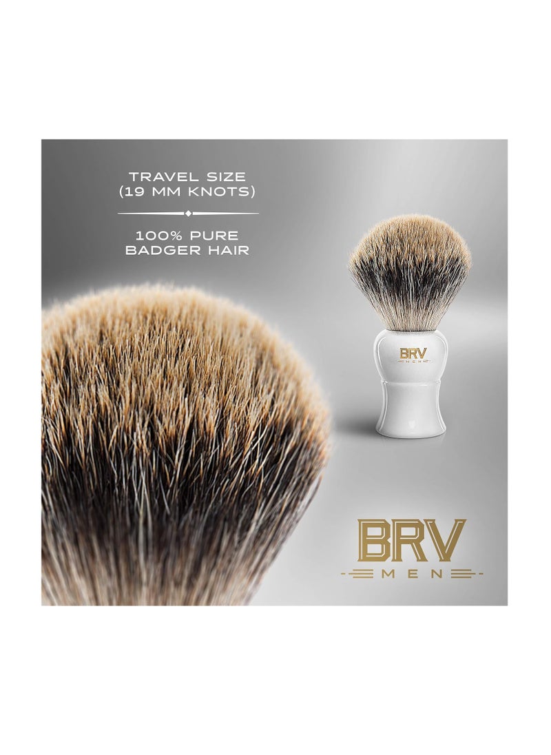 BRV MEN Pure Badger Shaving Brush (19mm knots) - Heavy Resin Handle - Use with Double-Edge Safety Razor, Straight Razor and Shaving Bowl (White)  - Image 3