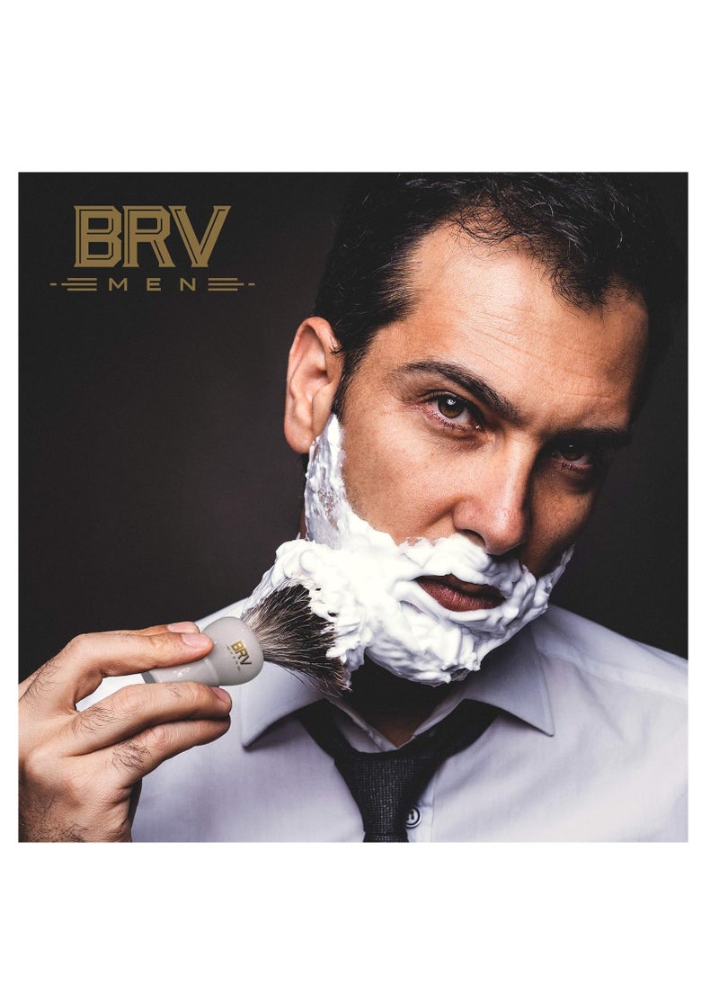 BRV MEN Pure Badger Shaving Brush (19mm knots) - Heavy Resin Handle - Use with Double-Edge Safety Razor, Straight Razor and Shaving Bowl (White)  - Image 4