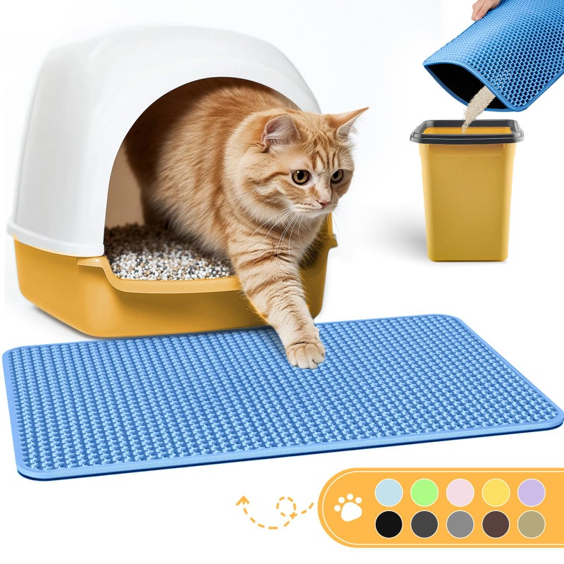 Powools Cat Litter Mat - 23.2'' x 14.6'' Small Litter Trapping Mat, Easy to Clean Litter Box Mat, Waterproof, Urine-Proof, Non-Slip Kitty Litter Mats for Floor, Blue - Image 1