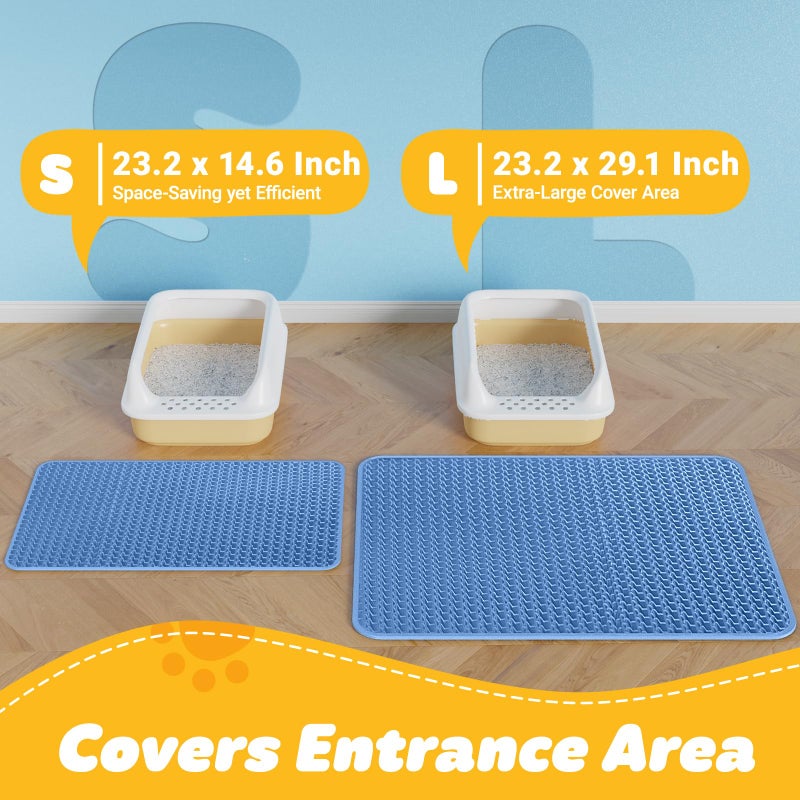 Powools Cat Litter Mat - 23.2'' x 14.6'' Small Litter Trapping Mat, Easy to Clean Litter Box Mat, Waterproof, Urine-Proof, Non-Slip Kitty Litter Mats for Floor, Blue - Image 2