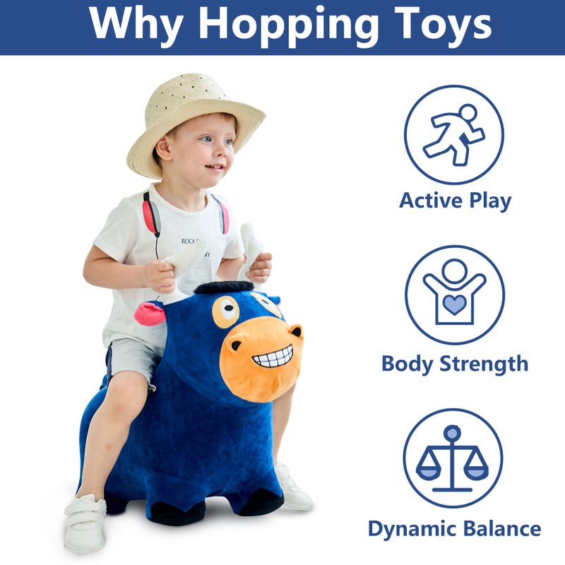 iPlay, iLearn Bouncy Pals Bull Hopper Toy, Toddler Plush Bouncing Horse, Kids Inflatable Ride Farm Animal Bouncer W/Pump, Indoor Outdoor Hopping, Birthday Gift for 18 24 Month 2 3 4 Year Old Boy Girl - Image 2
