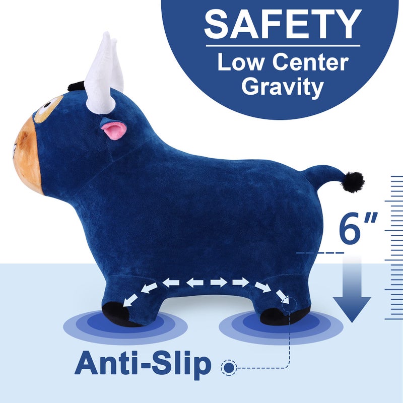 iPlay, iLearn Bouncy Pals Bull Hopper Toy, Toddler Plush Bouncing Horse, Kids Inflatable Ride Farm Animal Bouncer W/Pump, Indoor Outdoor Hopping, Birthday Gift for 18 24 Month 2 3 4 Year Old Boy Girl - Image 5