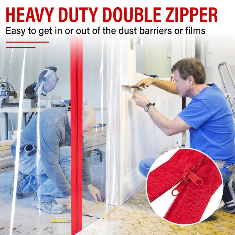 ANWEOR Heavy Duty Zipper Door for Dust Barriers,2 Rolls Self-Adhesive Dust Zipper for Plastic Sheeting,7ft x 3in Tarp Zipper Door for Greenhouses,Construction,Carpentry,Renovation,Wall Building - Image 4