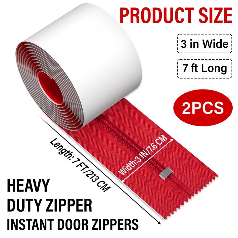 ANWEOR Heavy Duty Zipper Door for Dust Barriers,2 Rolls Self-Adhesive Dust Zipper for Plastic Sheeting,7ft x 3in Tarp Zipper Door for Greenhouses,Construction,Carpentry,Renovation,Wall Building - Image 2