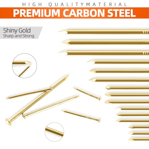 OUSCHR 400 PCS Round Head Nails, 1 Inches Hardware Nail, Nails for Hanging Pictures, Wood Nails, Gold Nails, Household Nails - Image 2