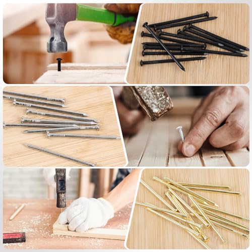 OUSCHR 400 PCS Round Head Nails, 1 Inches Hardware Nail, Nails for Hanging Pictures, Wood Nails, Gold Nails, Household Nails - Image 4